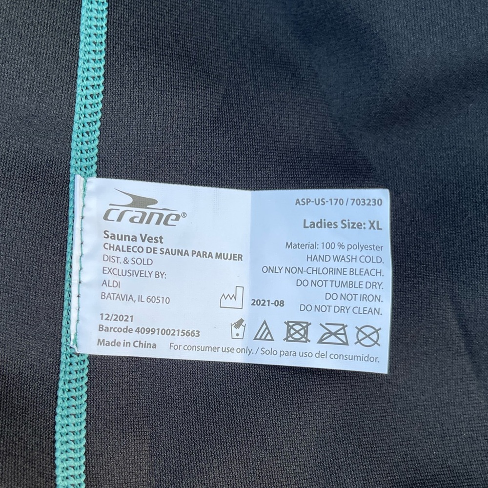 Crane Brand Sauna Vest Black With Teal Stitching - Picture 4 of 8